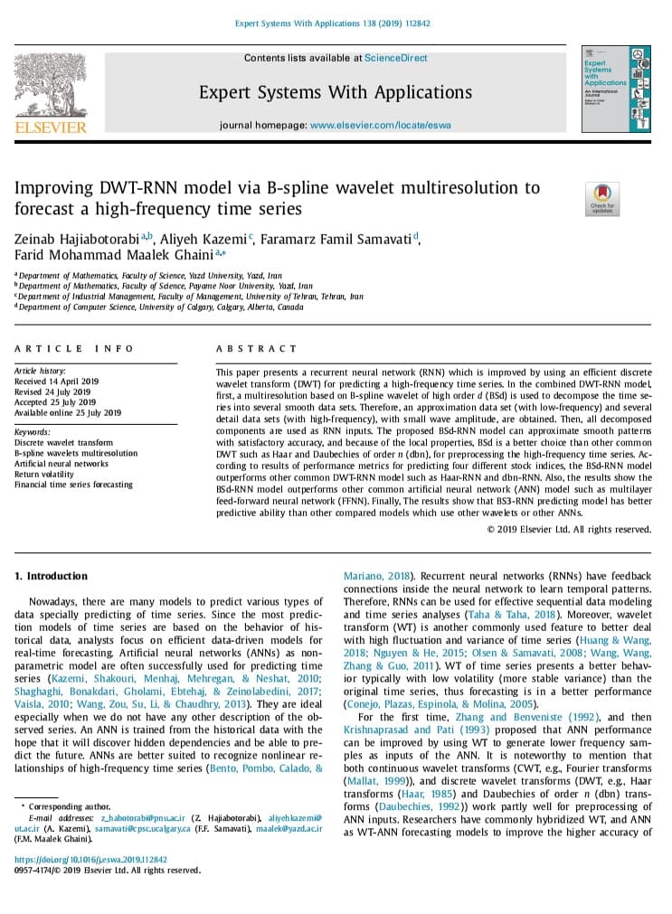 Improving DWT-RNN Model via B-Spline Wavelet Multiresolution to Forecast a High-Frequency Time Series