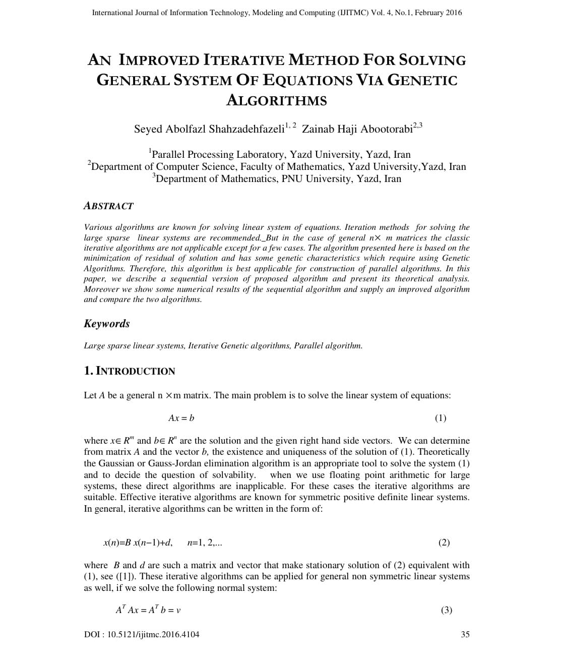 An Improved Iterative Method for Solving General System of Equations via Genetic Algorithms