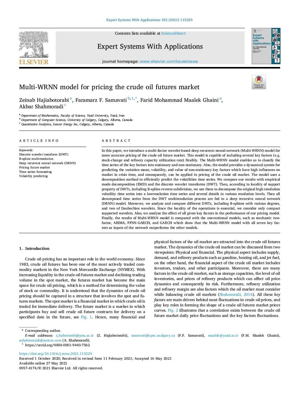 Multi-WRNN Model for Pricing the Crude Oil Futures Market